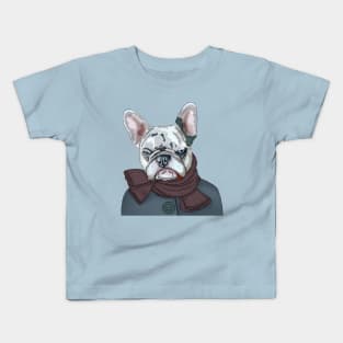 Frnch bulldog in scarf and coat Kids T-Shirt